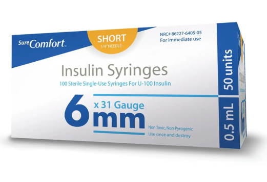 Insulin Syringe, 31Gx1/4", 1/2cc , 100/bx, 5bx/cs, 6cs/ct (6.35 MM) (Box of 100)