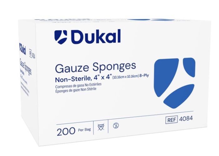 Gauze Sponge, 4" x 4", Non-Sterile, 8-Ply, 200/bg, 20 bg/cs (42 cs/plt) — Bag