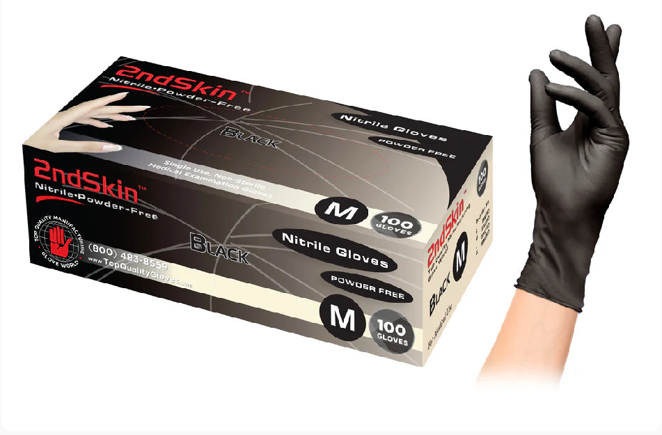 2nd Skin - Black - Nitrile Gloves (100 per box) 10 per case
