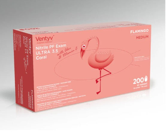 Ventyv- Flamingo - Nitrile- Aloe Infused - Pink (200 box) 10 per case
