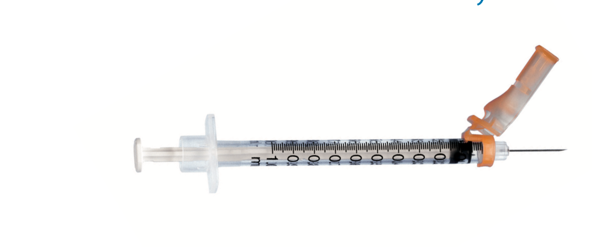 Safety Needle, 31G x 1/4" Fixed Hypodermic, 0.5 ml Insulin Syringe, 100/bx