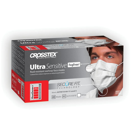 ASTM Level 3 Ultra Sensitive Mask, White, Comfort Cushion No Fog Strip, Latex Free , 40/bx, 10 bx/ctn (LF)
