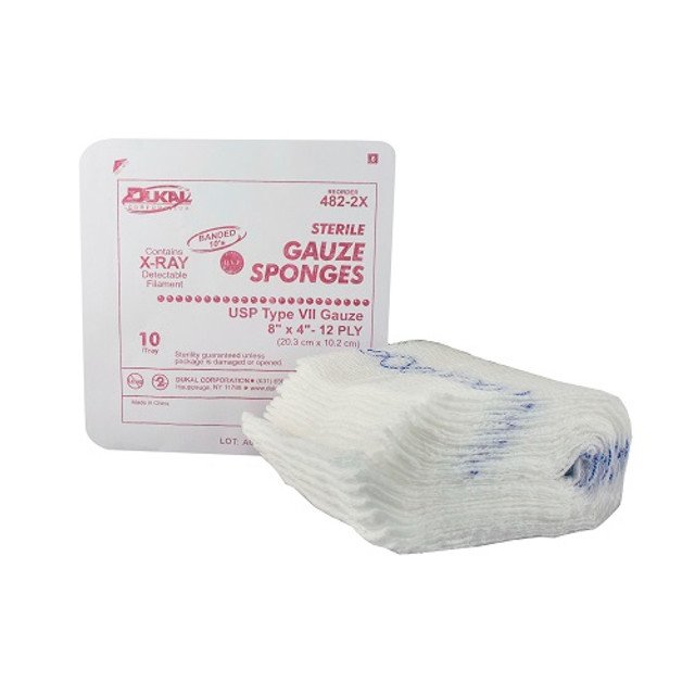 Gauze Sponge, 8" x 4" X-Ray Detectable, Sterile Tray, 12-Ply, 10/tray