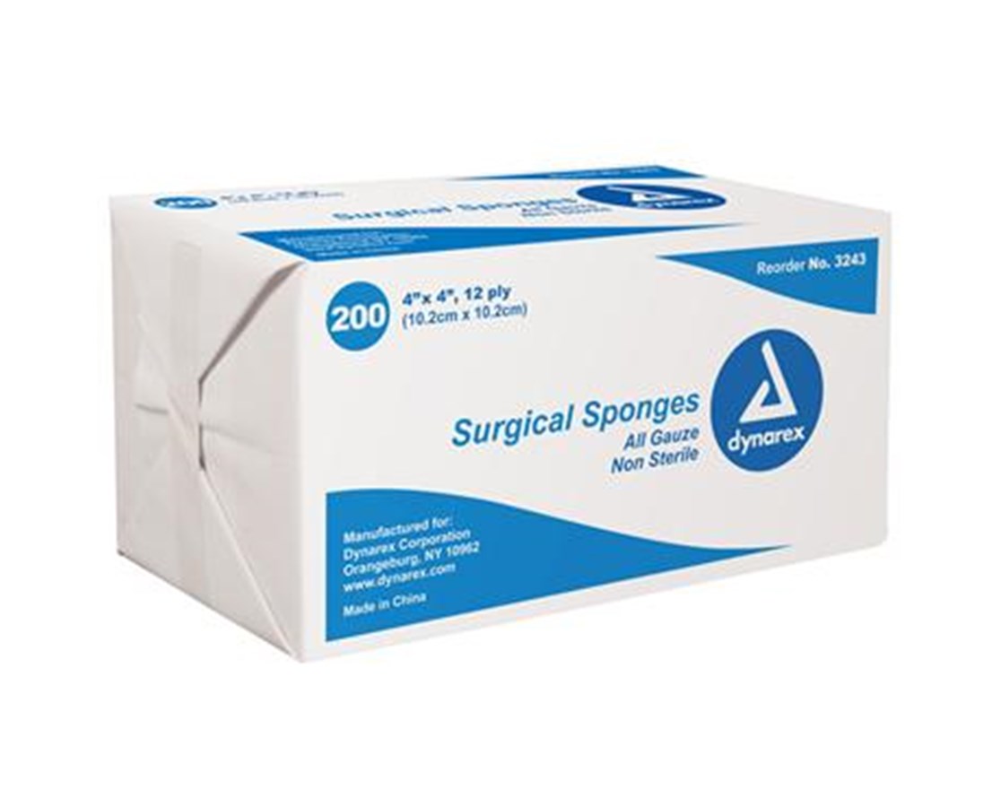 Gauze nonsterile 4x4 12ply 200/pk 10pk/cs